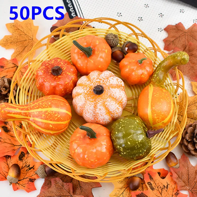 50PCS Осеннее украшение тыквы шелк Урожай Реквизит искусственные тыквы листья 3 размера Хэллоуин украшение - Цвет: 50PCS