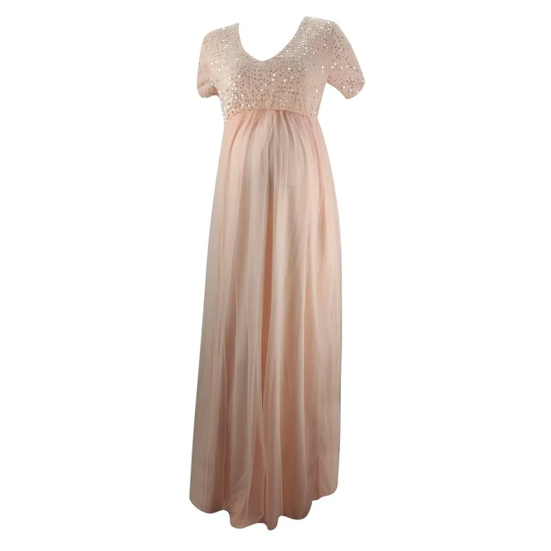 

Pregnancy Dress Fashion V-neck Short Sleeve Dress A-line Sequin Dress Maternity Dresses for Photo Shoot Party Robe