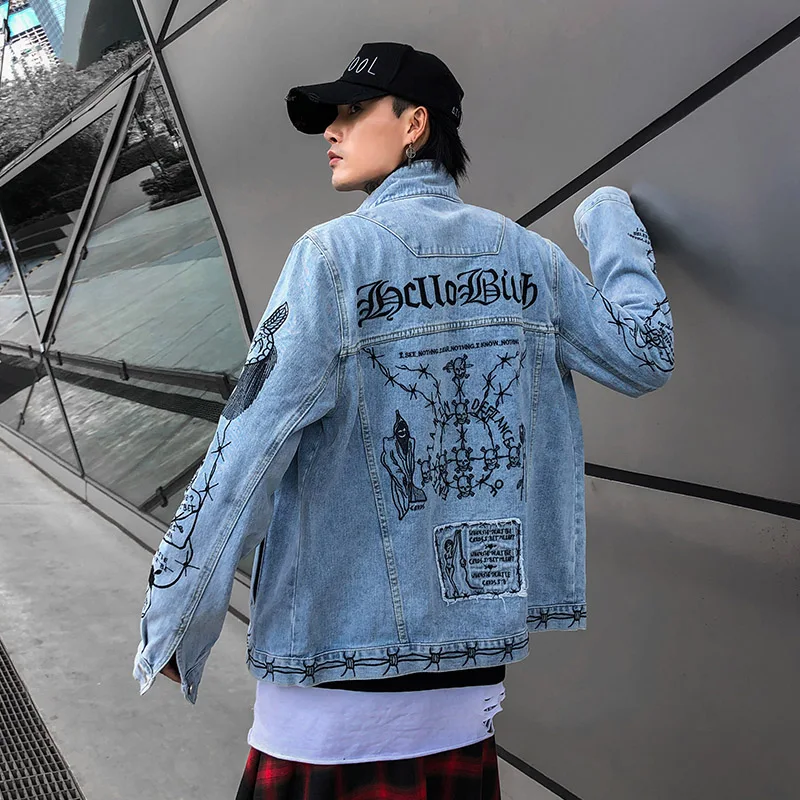 

Letter embroidery Denim Jackets Coats Men Streetwear Hip Hip Casual Jacket Fashion Spring Autumn Harajuku Carg Coat Male