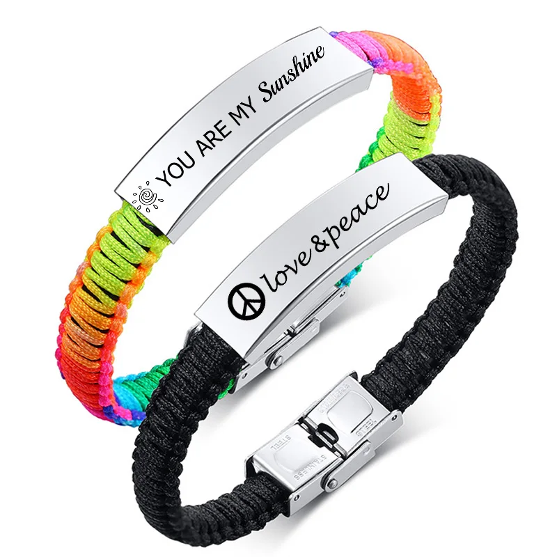 Индивидуальный ID браслет для мужчин ручной работы плетеный веревочный