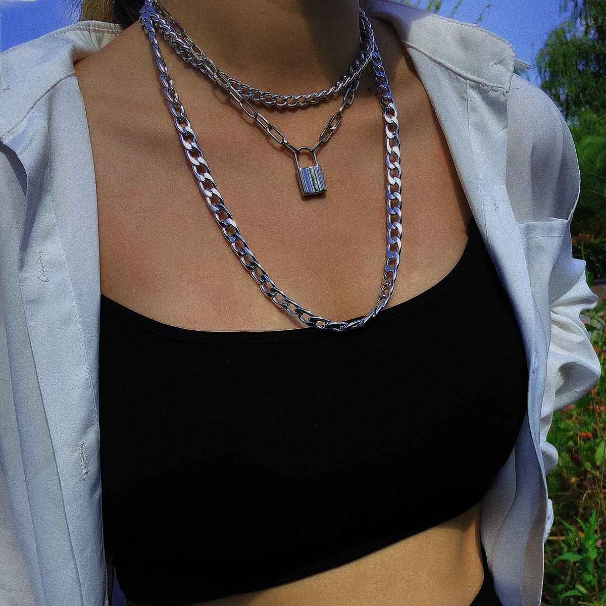 Многослойная толстая цепь с замком модные ювелирные изделия ожерелья подвесками