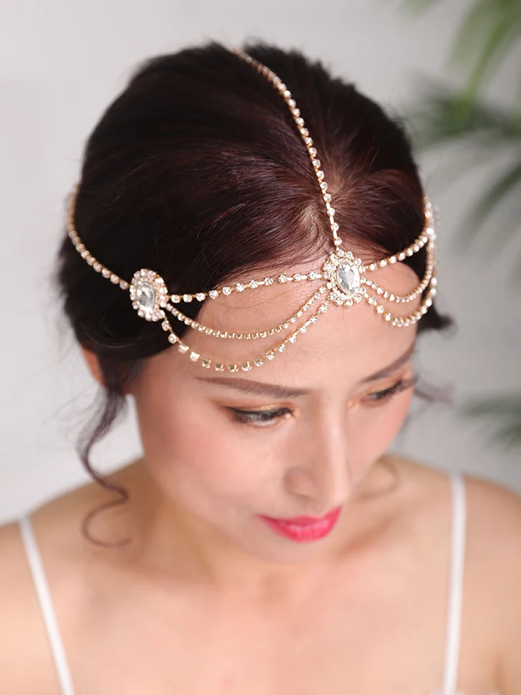 Новые модные розовые золотые серебряные цепочки на голову Стразы головные уборы