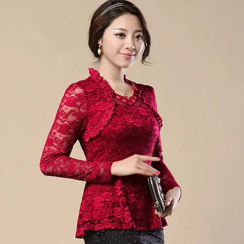 Blusa de renda 4XL женская одежда большого размера винтажные кружевные топы с оборками
