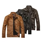 Куртка мужская из искусственной кожи, Осень-зима, для среднего и пожилого возраста, с круглым вырезом, утепленная, мотоциклетная, модная