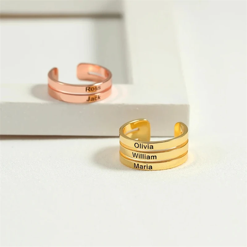 Кольцо Двухслойное из нержавеющей стали с гравировкой имени для женщин