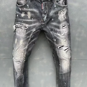 2021 Men's DSQUARED2 Hip Hop Distressed Inkjet Hole High Street Jeans T152#