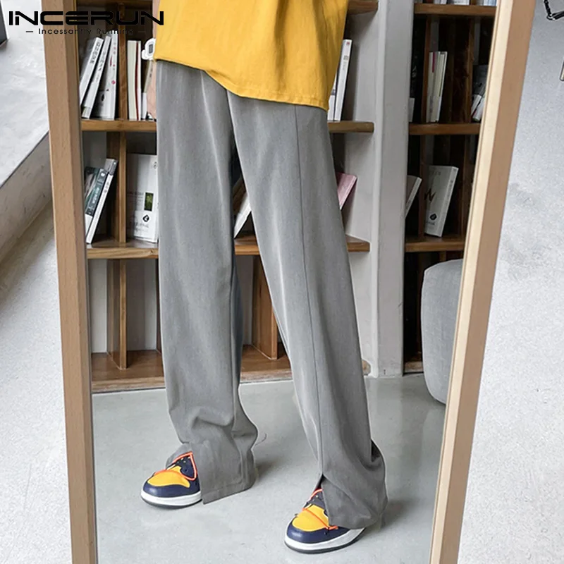 

Stylish Mens Korean Style Trousers Wide-leg Pants Solid Color Loose Straight Casual Streetwear With Drape Trousers S-5XL INCERUN