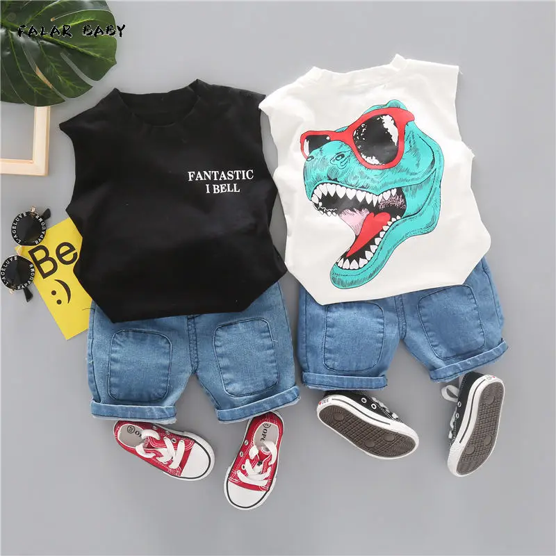 

New Summer TOPS Children Boys Girls Baby Fashion Infant Dinosaur Clothing Set Kids Cotton Cartoon Vest Shorts 2PCS/Sets Suit set