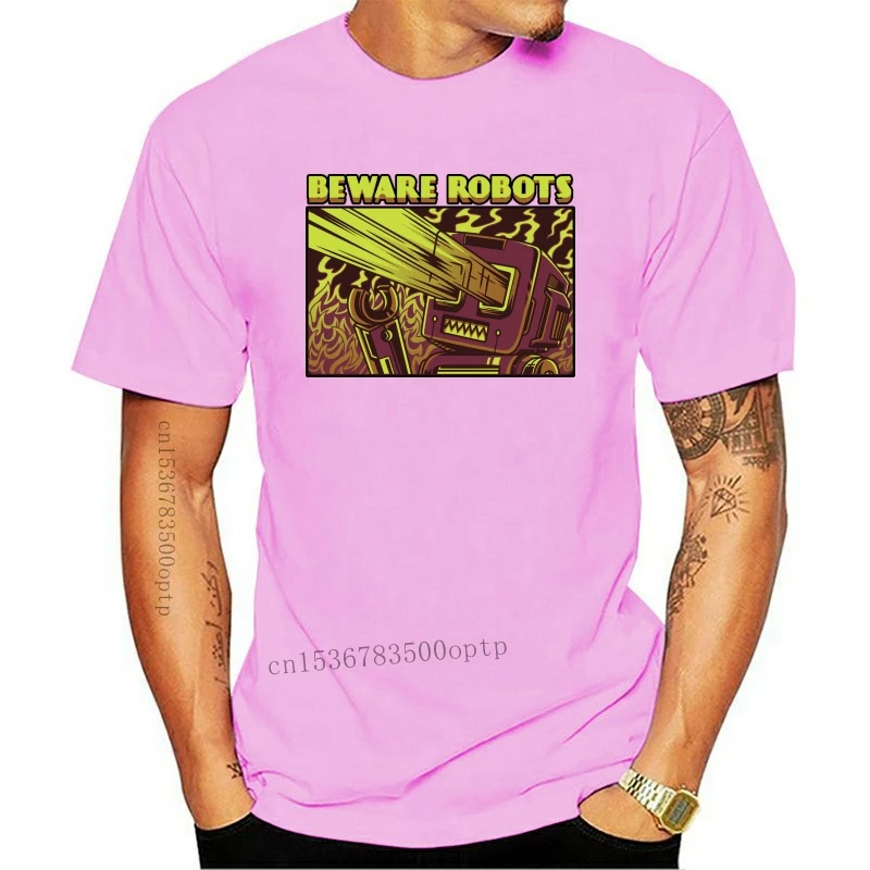 

Новинка 2021, Классическая мужская футболка с круглым вырезом и надписью «Остерегайтесь роботов»