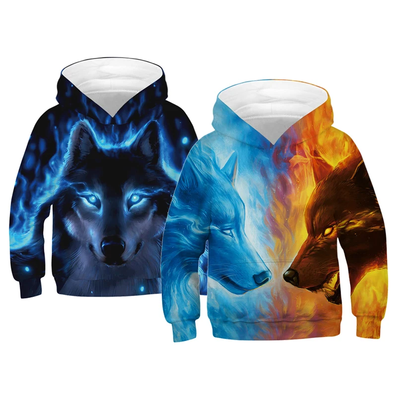 

6 8 10 11 12 14 Years Wolf Boys Hoodies 3D Digital Printing Tiger Girls Jacket Casual Children Coat Spring Autumn Kids Clothes