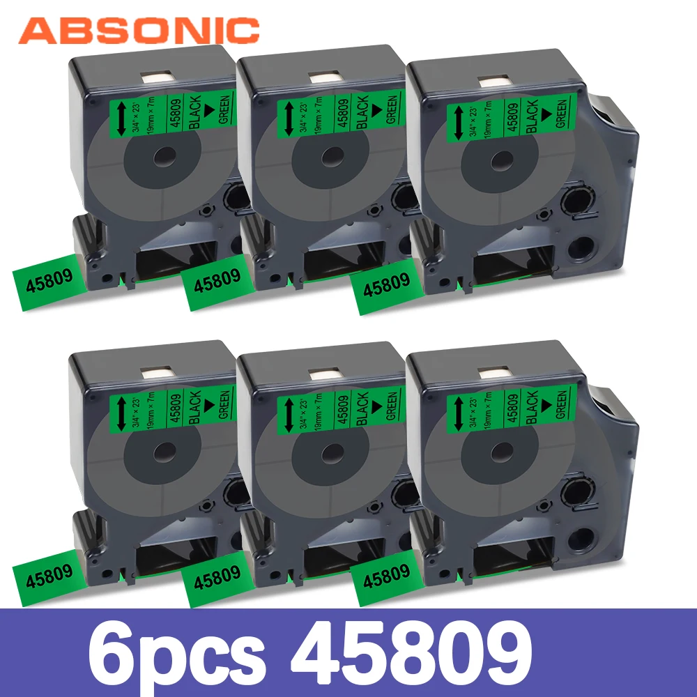

Absonic 6PK 45809 черного, зеленого цвета, совместимый с Dymo D1 19 мм лента для маркировки для производитель Этикеток DYMO LabelManager 360D 420P носорог 5200 4200