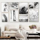 Картина черно-белая, Морская Чайка, пейзаж, настенное искусство, Картина на холсте, скандинавский пляж, настенный постер, картины для гостиной TB197