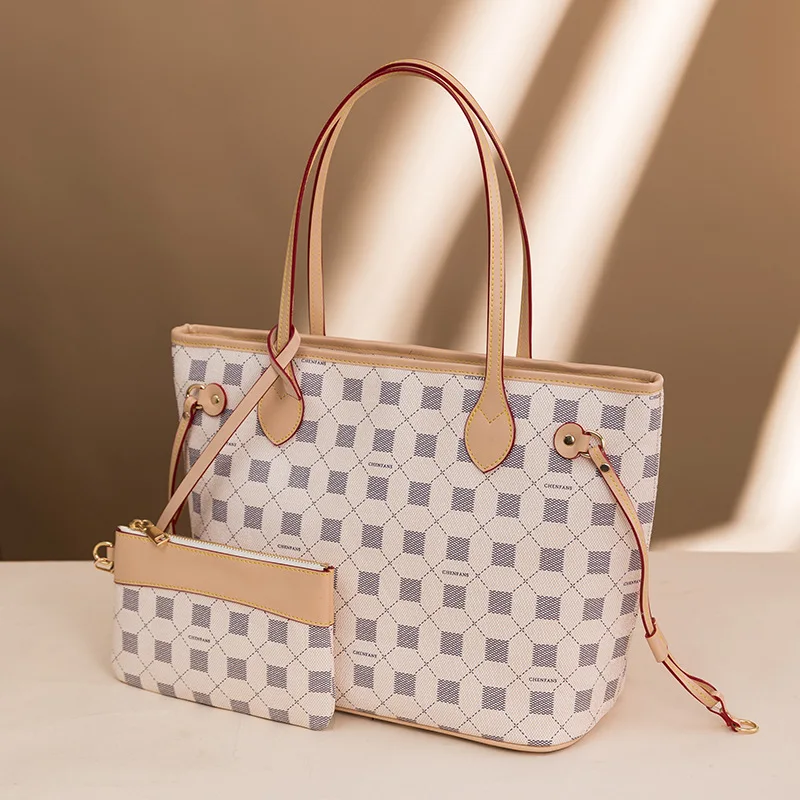 

Luxury Retro Large Capacity Handbag High Quality Large Capacity Bag 2021 New Brand Design White Plaid Shoulder Tote Women's Bag