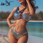 Женский Блестящий купальник In-X, комплект бикини со змеей, Необычные купальники, купальный костюм, золотые бикини, 2020