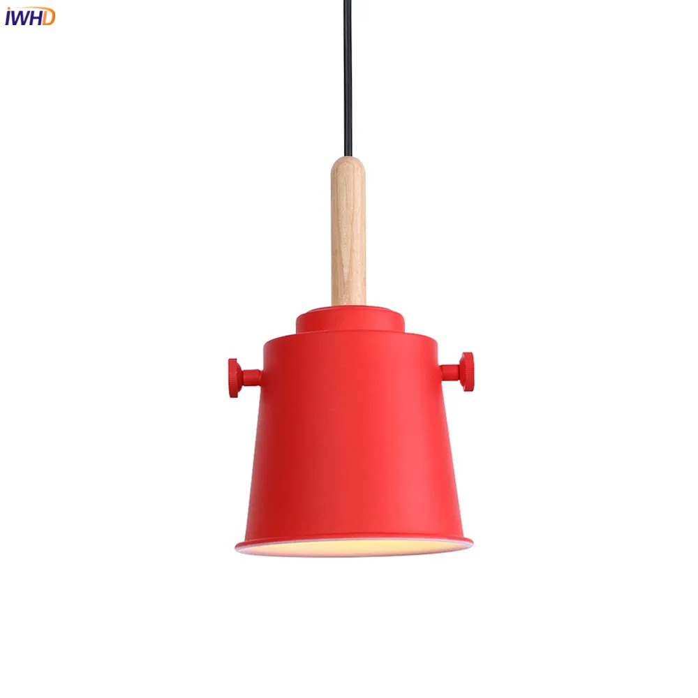 

IWHD красный цвет Nordic LED подвесной светильник для спальни, столовой, гостиной, светильник s, деревянный современный подвесной светильник, подвесной светильник