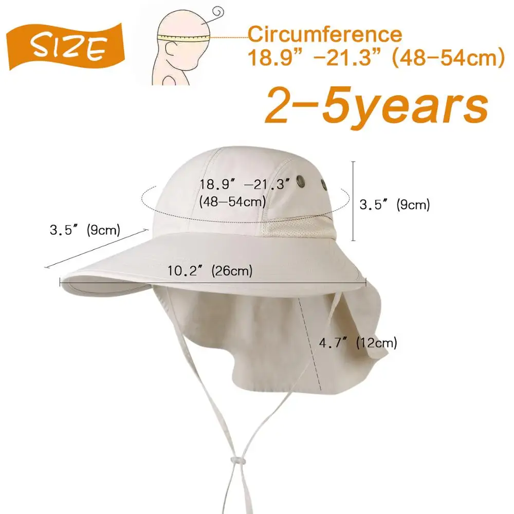 2-5 Year Kid Beige FURTALK летняя Солнцезащитная шляпа с шейным клапаном для женщин и мужчин с широкими полями Водонепроницаемая UPF 50+ УФ защита козырек шляпа для пеших прогулок конский хвост шляпы в стиле сафари - Цвет: 2-5 Year Kid Beige
