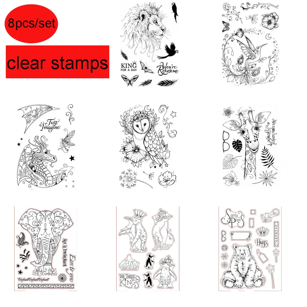 

8Pcs/lot DIY Animal Clear Stamps Transparent Silicone Stamp Card Hand Account Rubber Stamps
