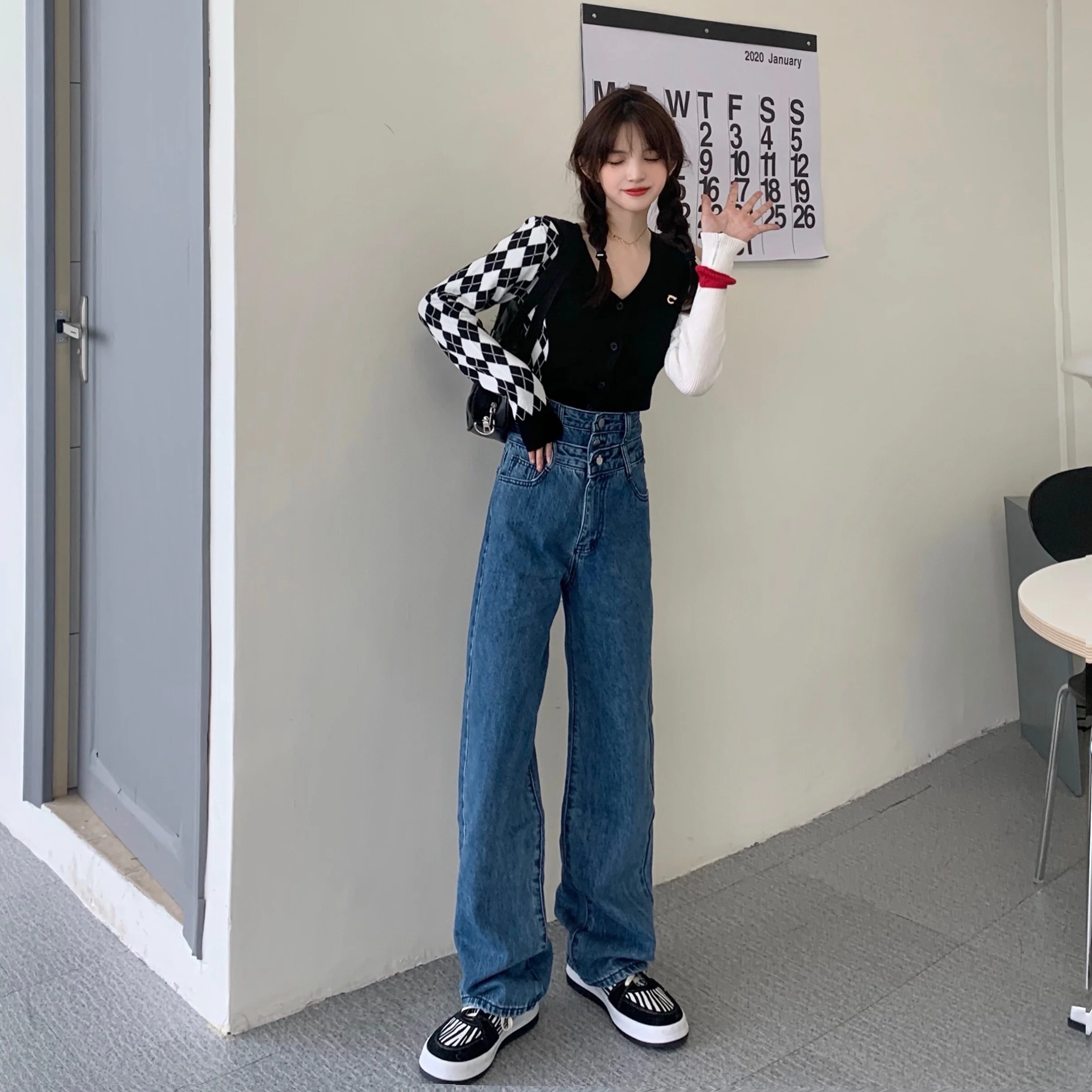 

Jeans Women Loose High Waist Leisure Full-length Wide Leg Jean All-match Korean Style Simple Womens Trendy Harajuku Daily Chic