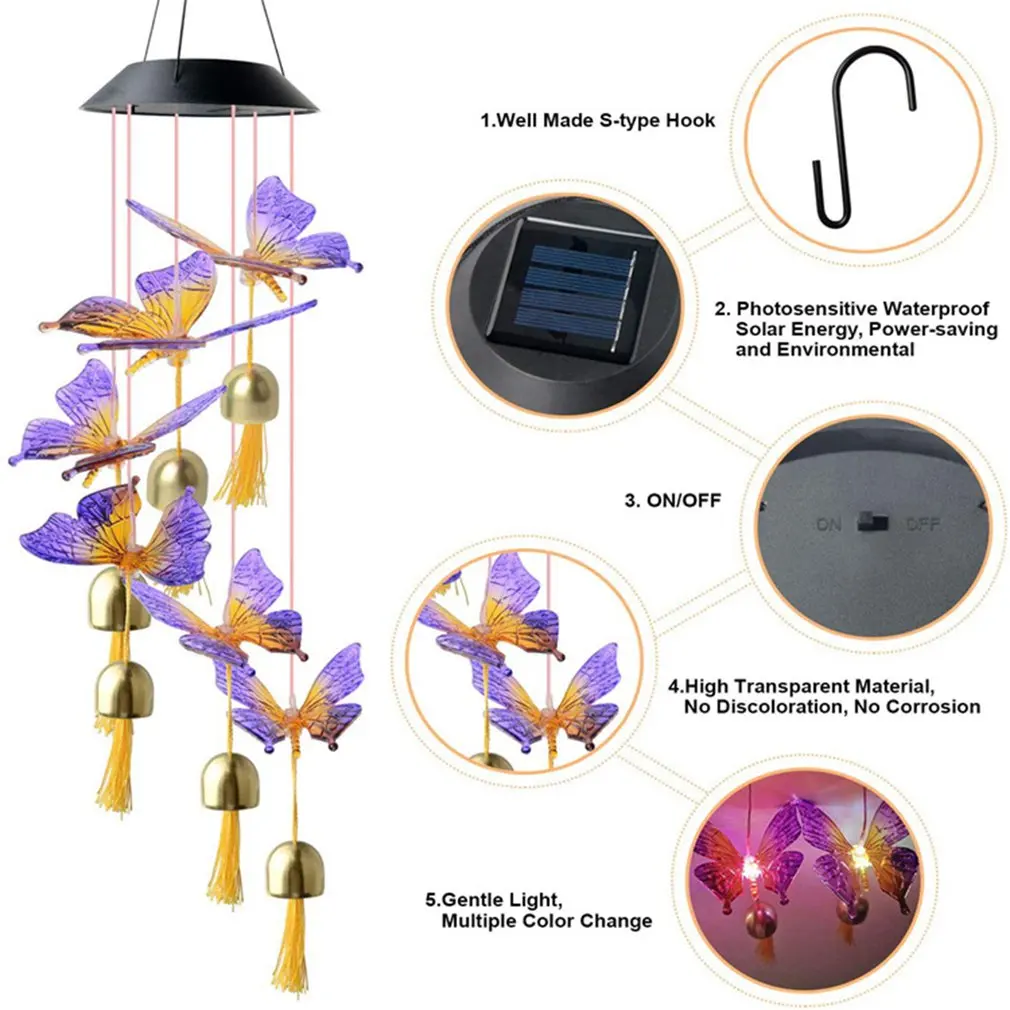 

Outdoor Solar Wind Chime Lamp Metal Bell LED Wind Chime Durable Garden Light Decoration Animal Styling