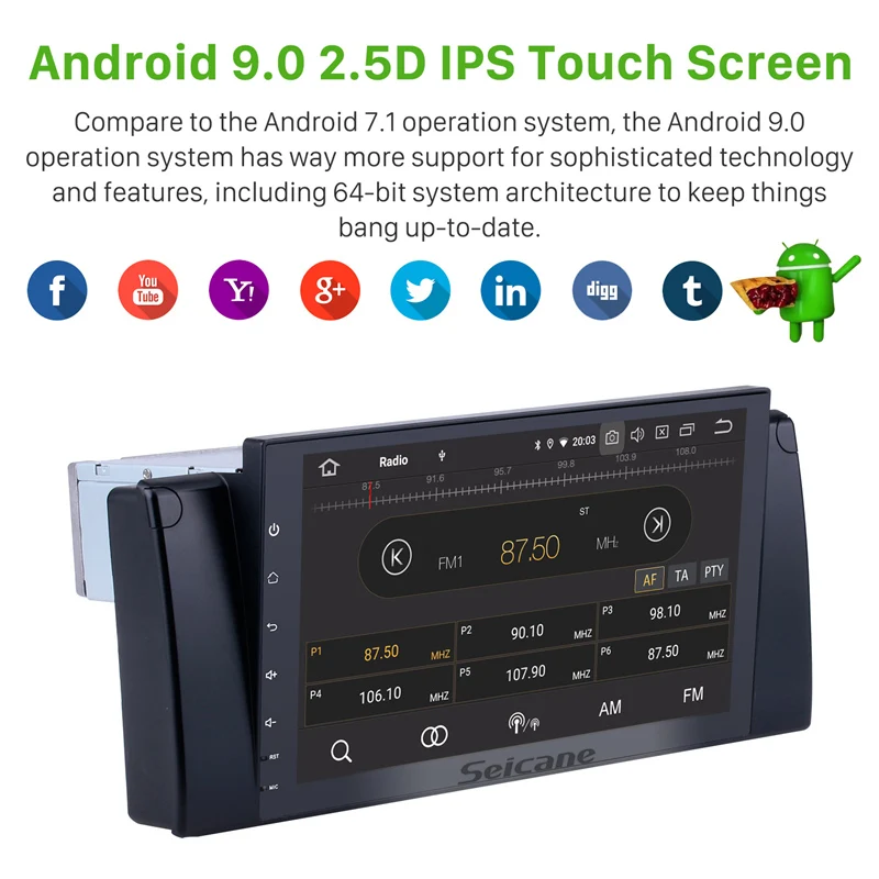 Seicane Android 9. 0 9 &quotGPS навигация аудио Радио мультимедийный стерео плеер для 10 1996 BMW 5