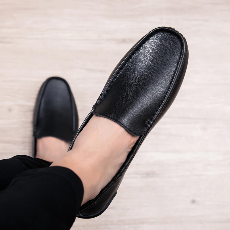 Мужские мокасины из натуральной кожи повседневные лоферы слипоны дышащие в