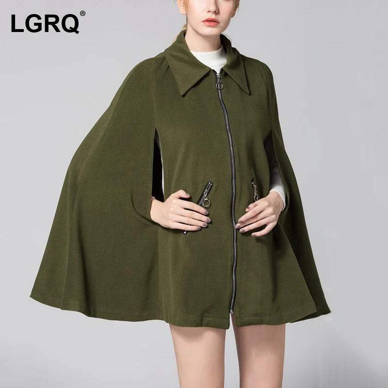 

[LGRQ] Zipper Textured Design Women's Trench New Lapel Long Sleeve Loose Fit Windbreaker Fashion Tide Spring Winter 2021 19D3174