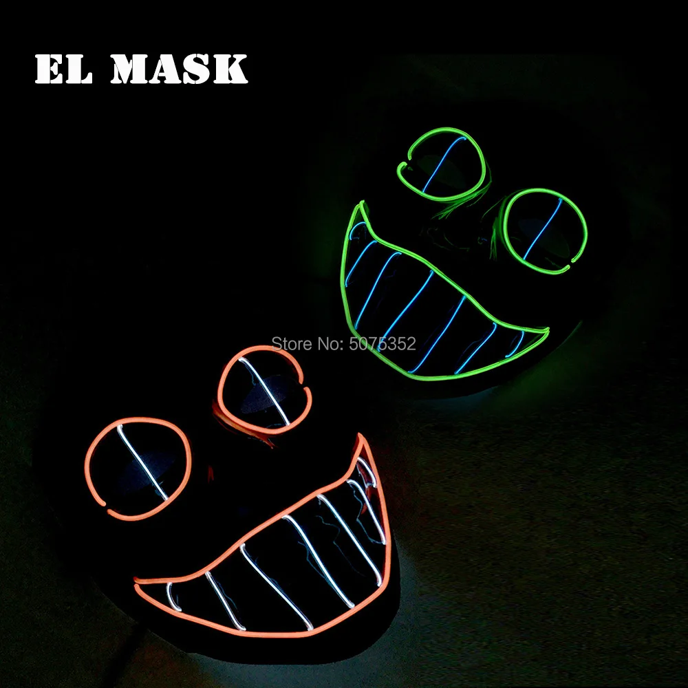 

Horrible Full Face Mask Glowing Light Up Halloween Mask Masquerade EL Wire Scary Mask Powered by DC-3V Inverter