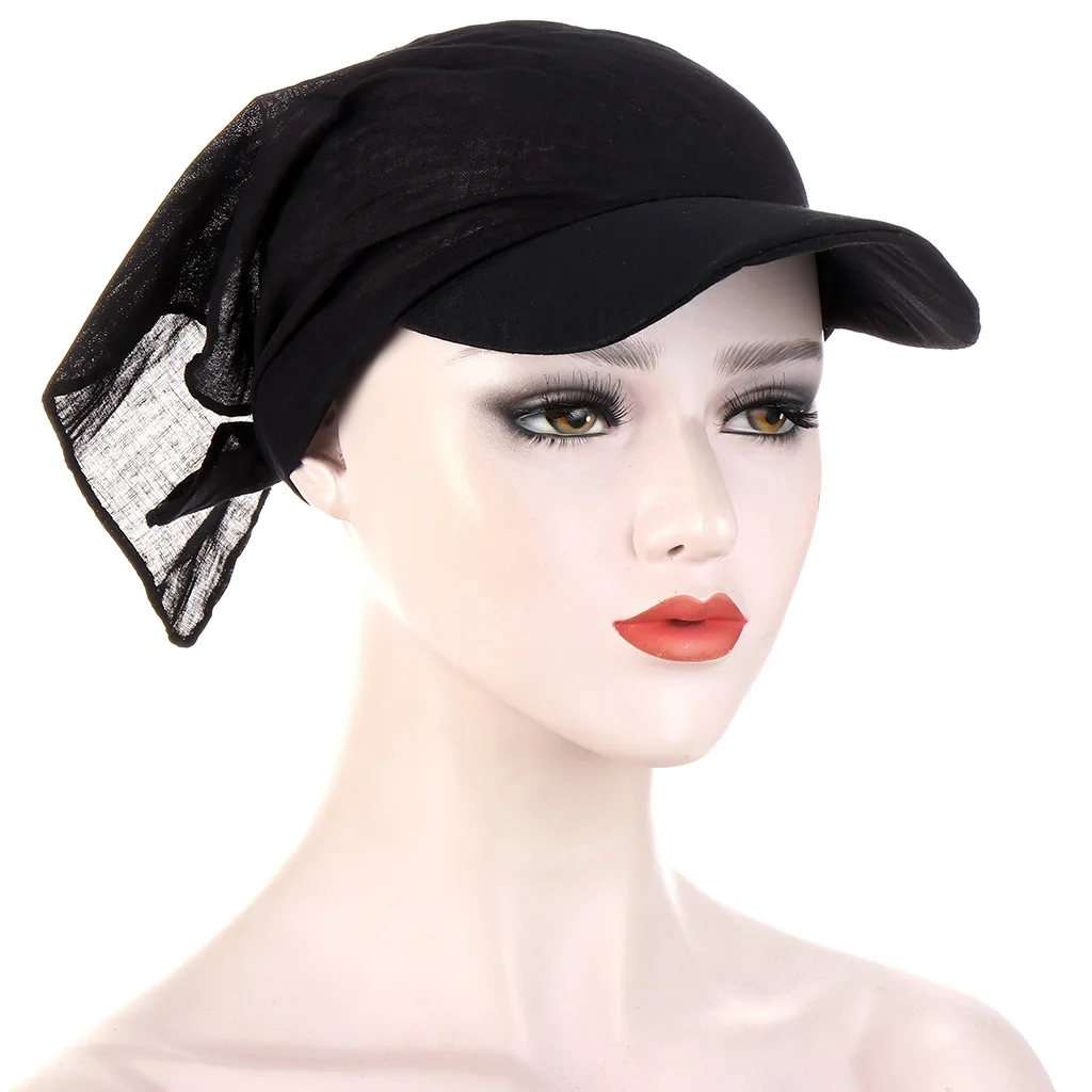 

New European and American Summer Pure Color Outdoor Windproof and Sunscreen Headband with Brim Cotton Printing