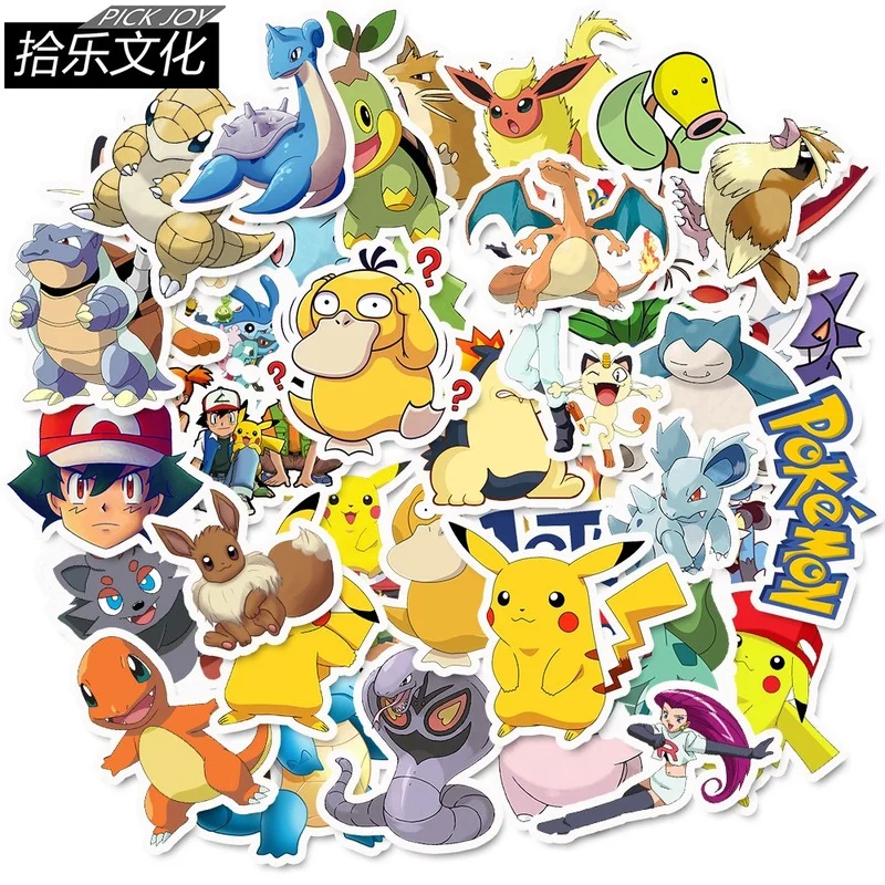 50pcs pokemon waterproof cartoon childrens toys mixed sticker skateboard car bicycle mobile phone laptop travel bag funny graff free global shipping