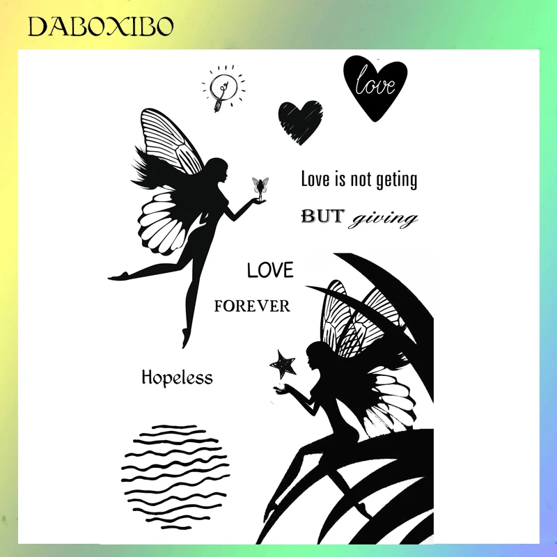 

DABOXIBO Flying Butterfly Fairy Clear Stamps For DIY Scrapbooking/Card Making/Photo Album Silicone Decorative Crafts13X13