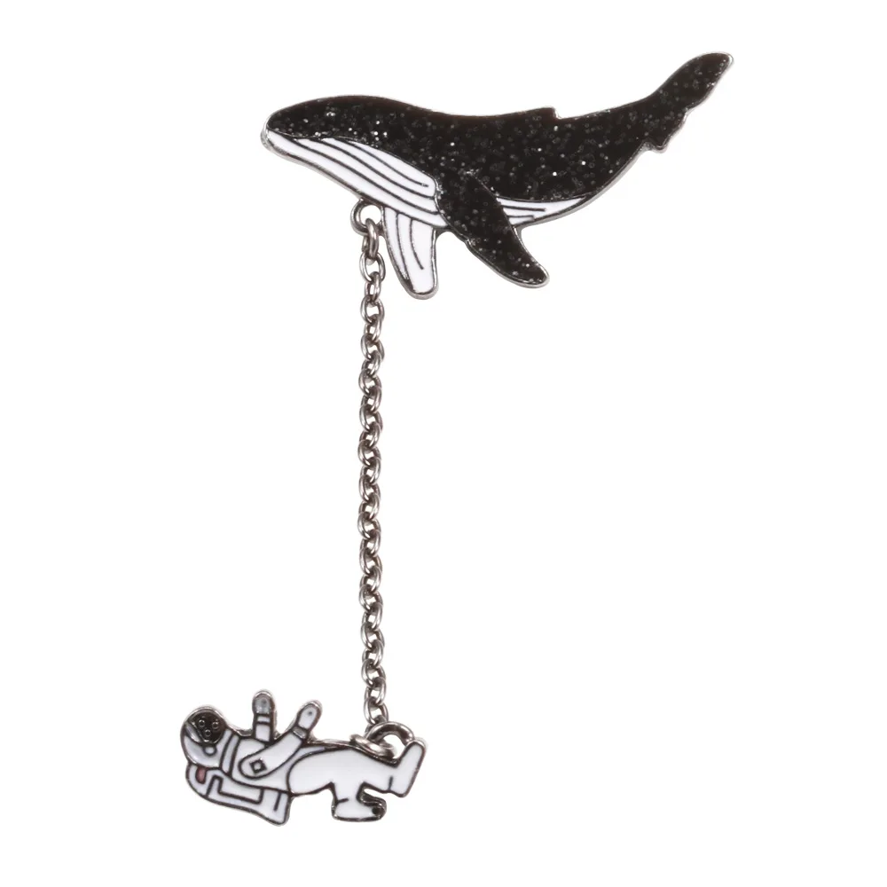 

Fashion Cartoon Brooch Fish Badges Astronaut Dolphin Shark Whale Origami Crane Enamel Pins Denim Bag Marine Animal Jewelry Women