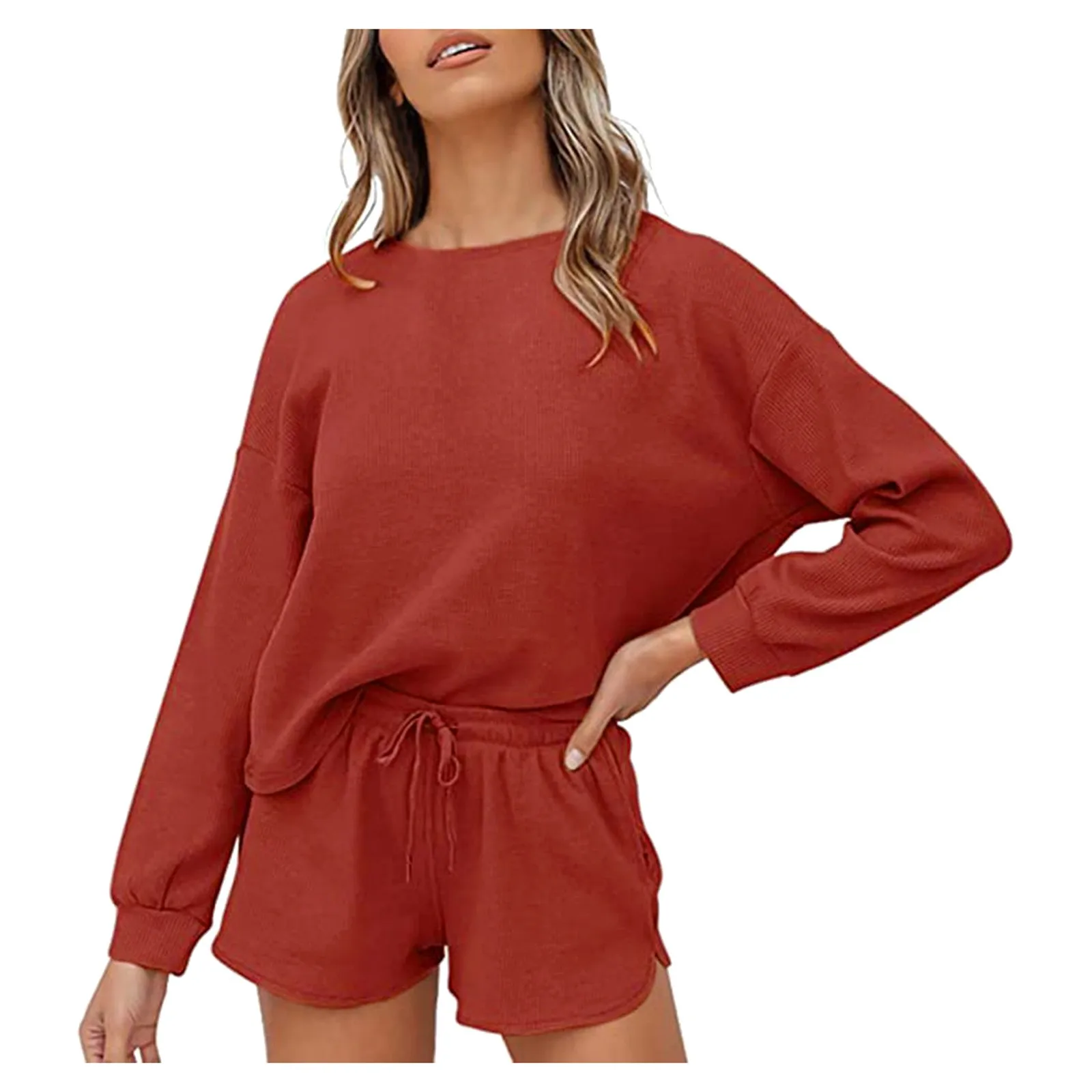 

Спортивный костюм женский летний из двух предметов, повседневный модный костюм с длинным рукавом, с круглым вырезом и короткими брюками, ко...