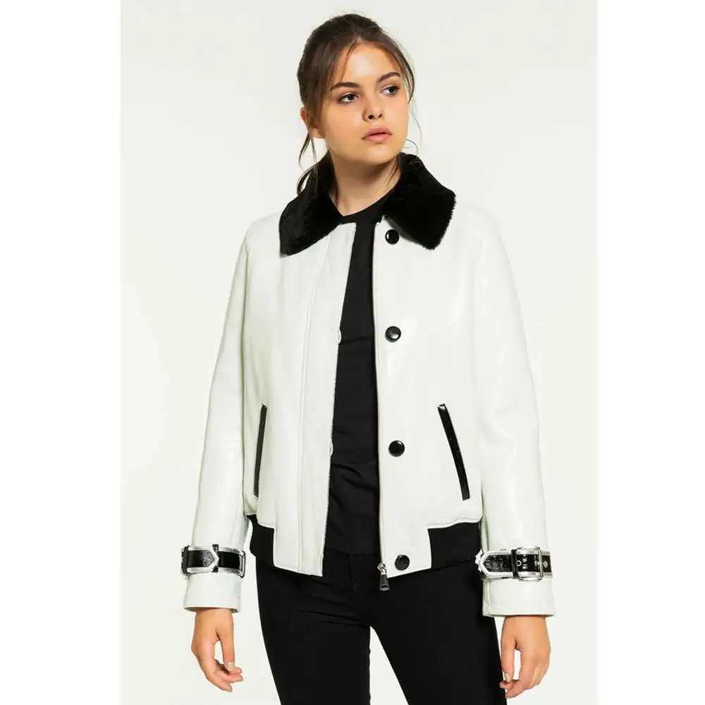 2019 New Womens White Shearling Jacket Turkey Fur Jacket College Outwear Slim Fashion Fur Coat Short Leather Jacket