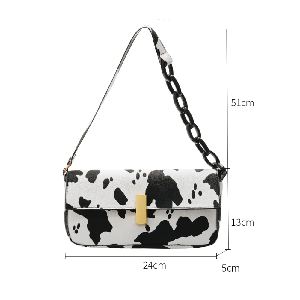 

Popular Simple Female Daily Bag Portable Women Acrylic Chain Shoulder Bag Cow Print PU Handbag Lady Travel Purse