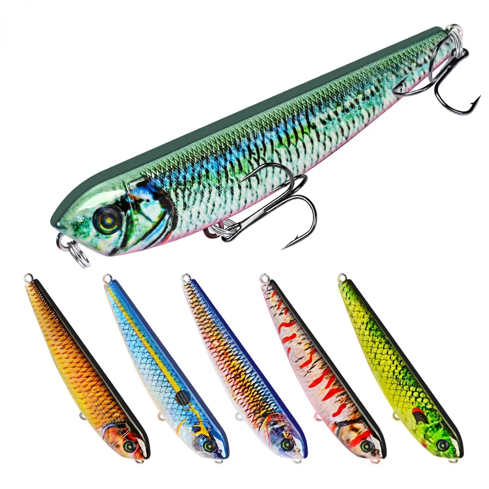 

9cm 8.5g Topwater Floating Pencil Fishing Lures Swim Bait Assorted Colors Crankbait Fishing Lure 6 Black Nickel Hook