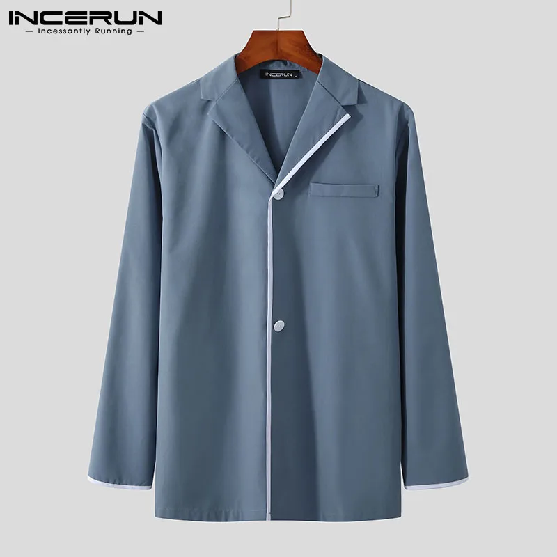 

Модная мужская рубашка INCERUN в стиле пэчворк с отложным воротником и длинным рукавом, уличная одежда на пуговицах, Корейская повседневная му...