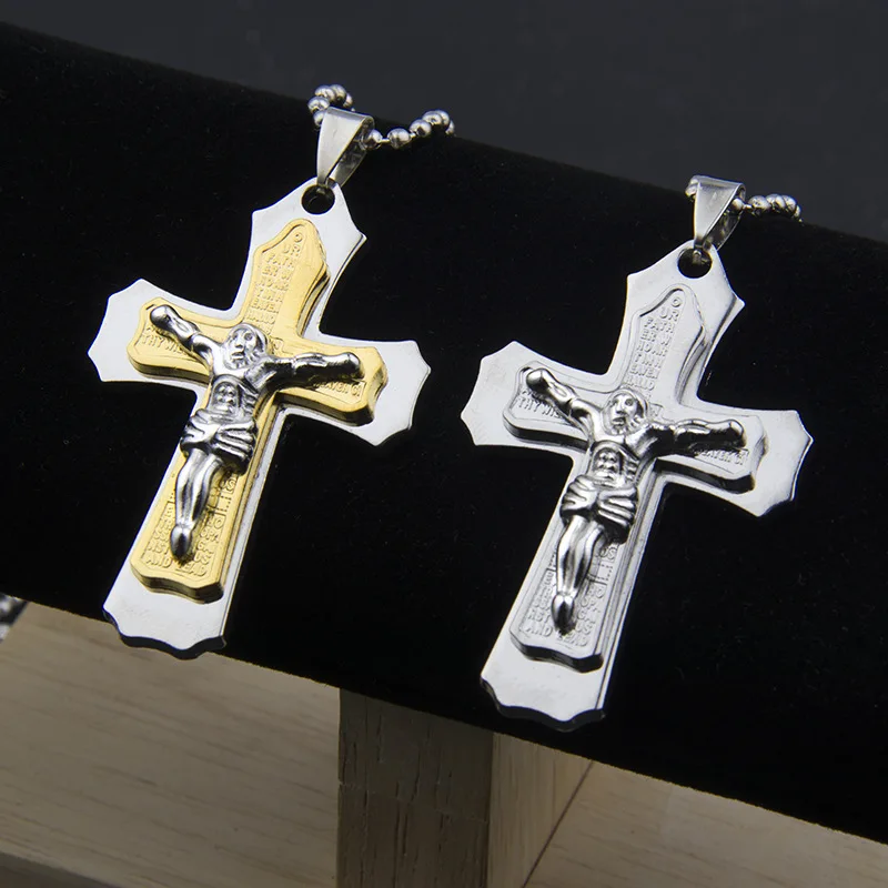 

HNSP Punk Gold Jesus Cross Pendant Chain Necklace For Men Hip Hop Rock Style Gift Wholesale