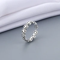 vintage ancient silver color happy smiling face open rings for women new punk hip hop adjustable ring fashion jewelry gifts men