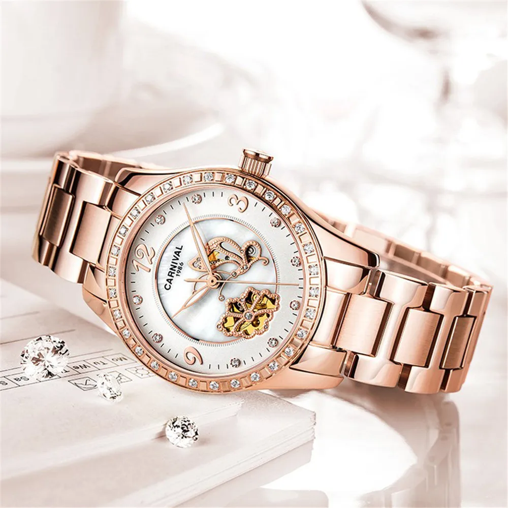 2023 CARNIVAL Rose Gold Women Watches Luxury Brand ladies Automatic Mechanical Watch Women Sapphire Waterproof Relogio Feminino enlarge