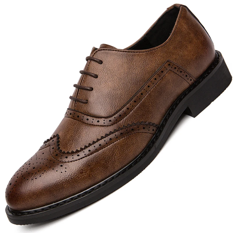 Мужская официальная обувь из кожи с натуральным лицевым покрытием перфорацией