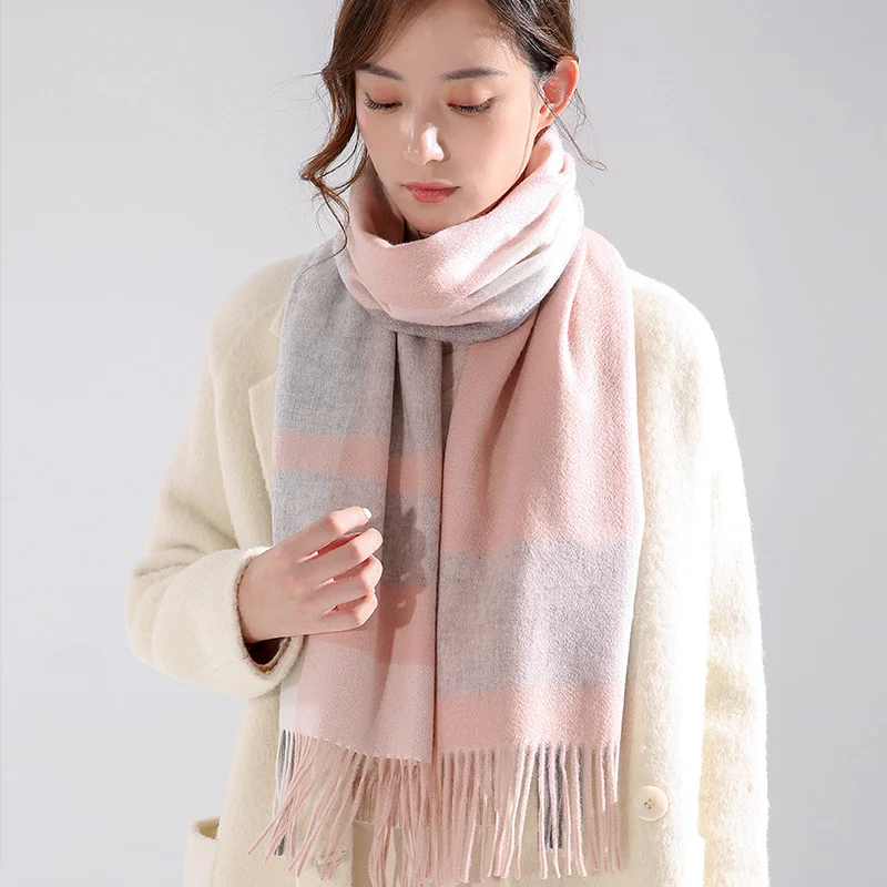 100% кашемир 2021 зимние шарфы для женщин клетчатые кисточки палантины и шали из
