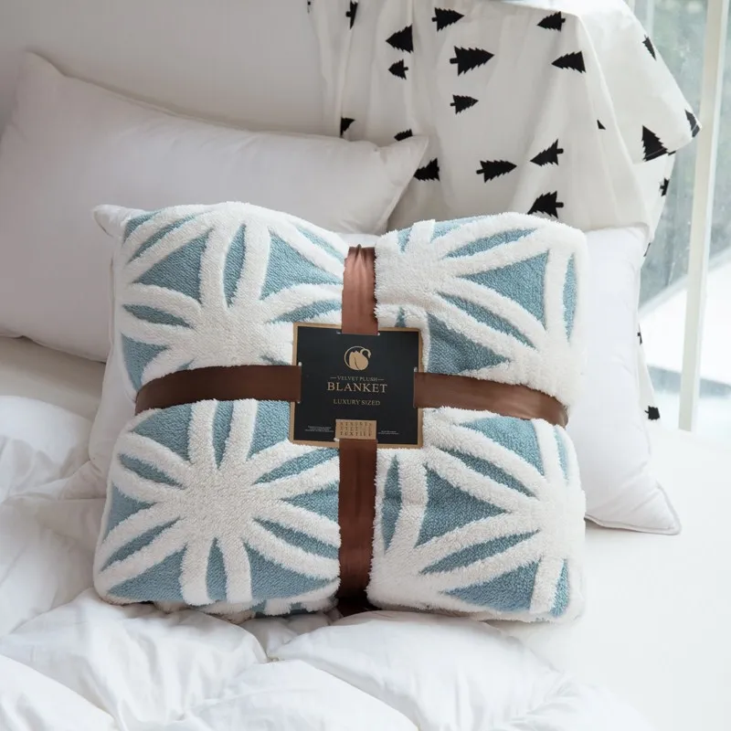 

Jacquard Warm Blanket Thick Blankets for Beds Fleece Blankets and Throws Winter Adult Bed Cover Double-layer Lamb Wool Blanket