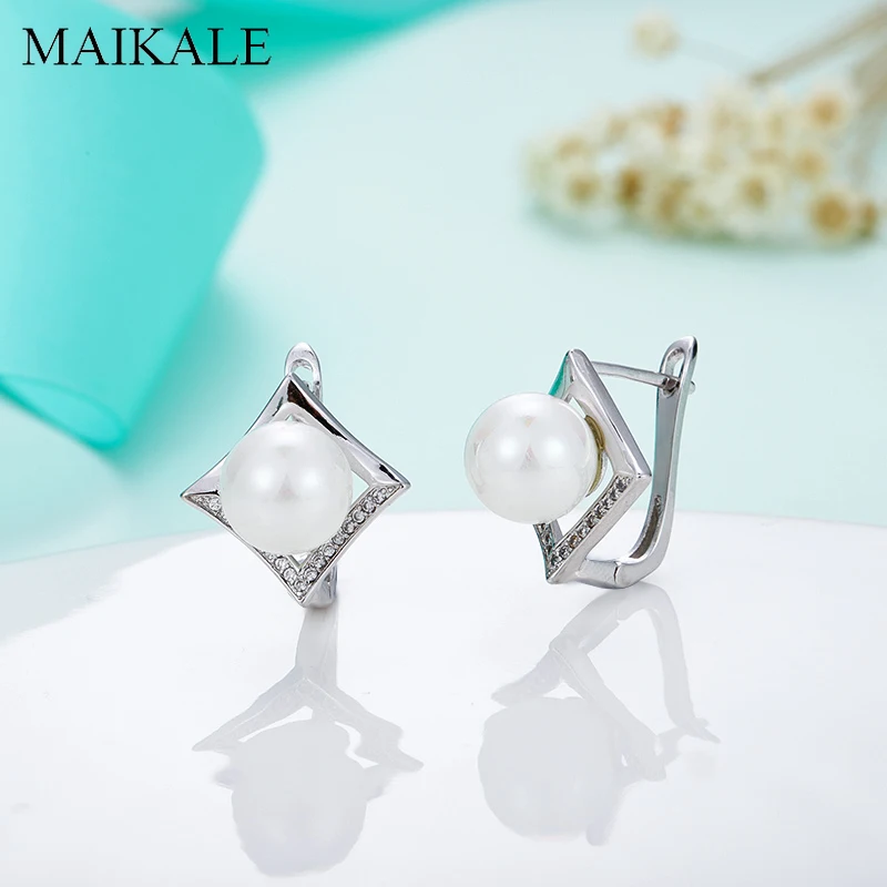 Женские серьги гвоздики с фианитом MAIKALE роскошные серебристые квадратные камнем