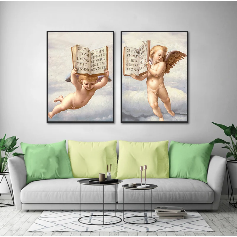Летающий ангел ребенок мальчик христианская Библия печать книг на холсте стены