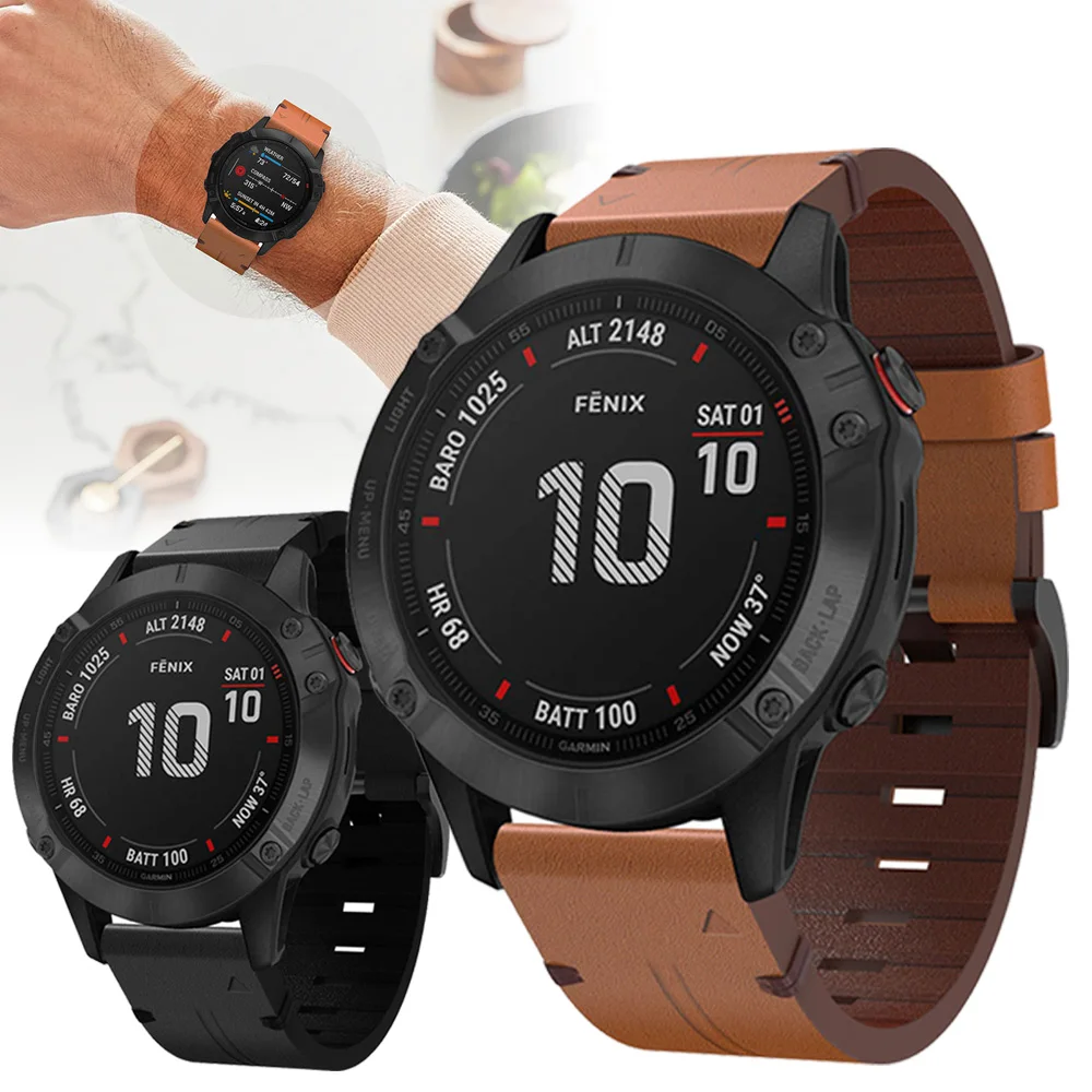 Для Garmin Fenix 6X / Pro 5X Plus Смарт часы ремешок из натуральной кожи Сменные Ремешки для