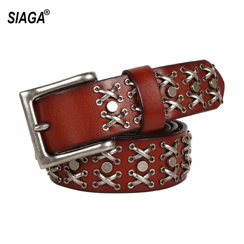 Unisex Personalized Retro Pin Buckle Solid Cowhide Leather Belts for Women Handmake Jeans Accessories 3.8cm Width SA009