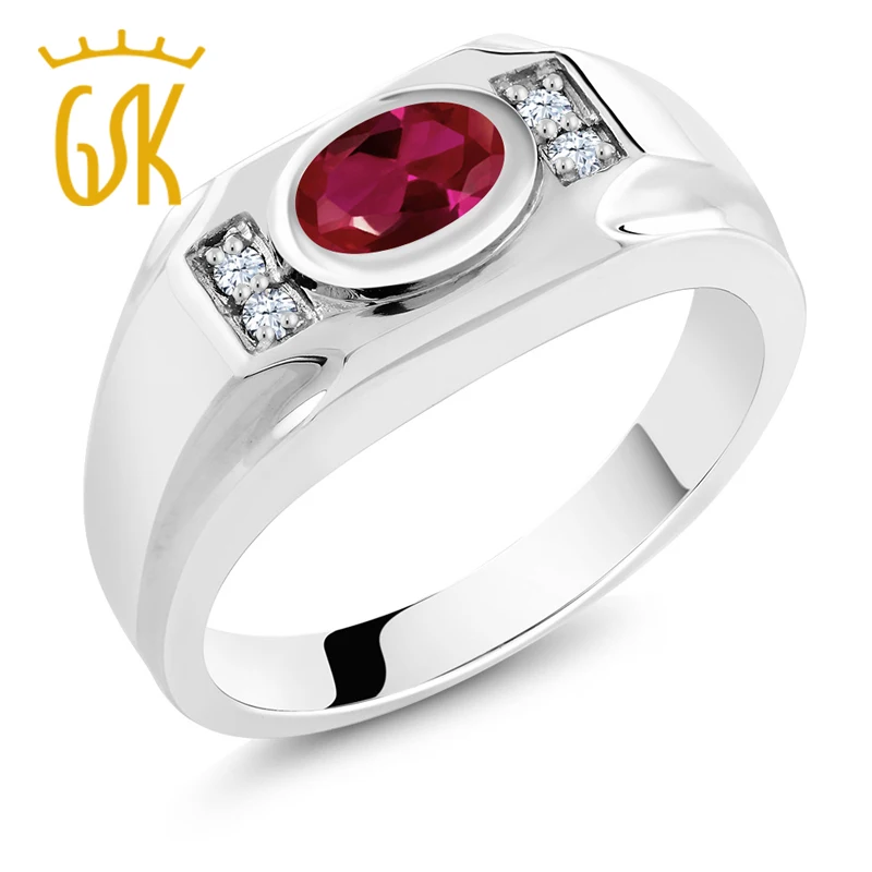 1 71 Ct Красный искусственный рубин Белый сапфир 925 серебро мужское кольцо (доступно