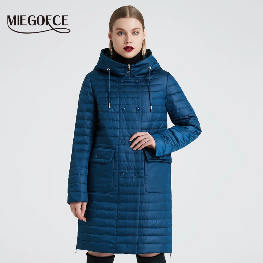 

MIEGOFCE 2021 New Women Spring Jacket Large Coat with Scarf Patch Pockets Double Protection From Wind Plus Size Parka