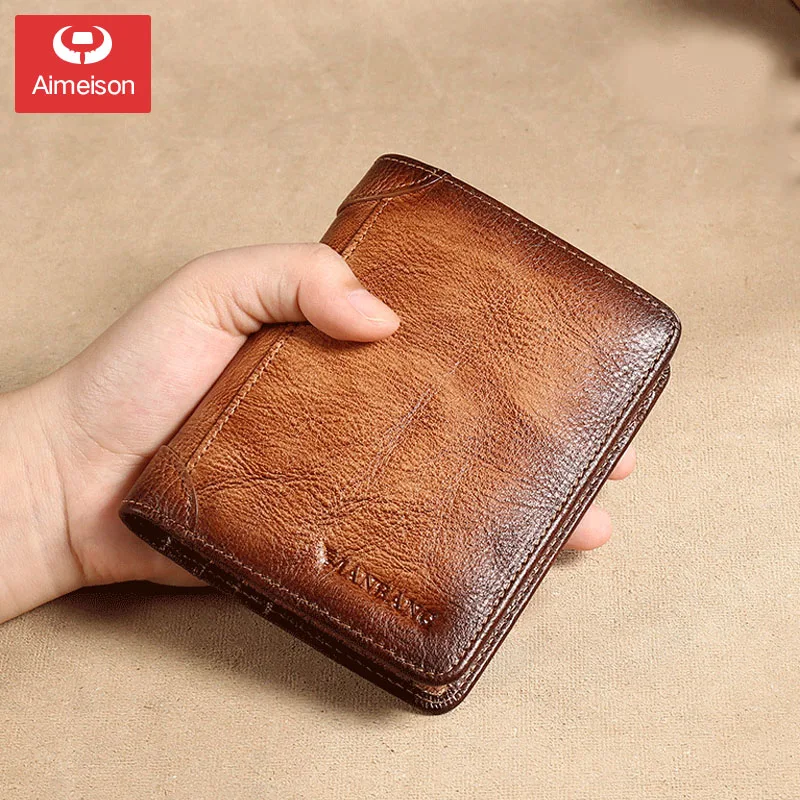 Новый мужской кошелек в стиле ретро с защитой от кражи и тройного сложения