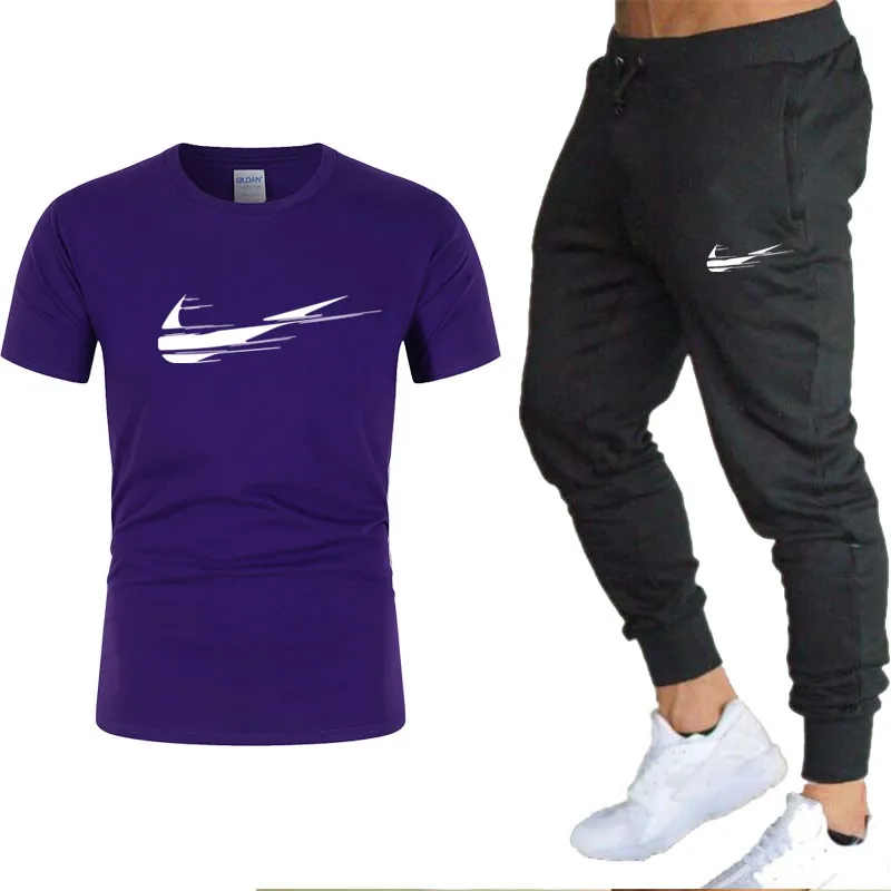 

Men's 2 piece T-shirt suit sportswear short sleeves and pants pullover casual sportswear new 2021